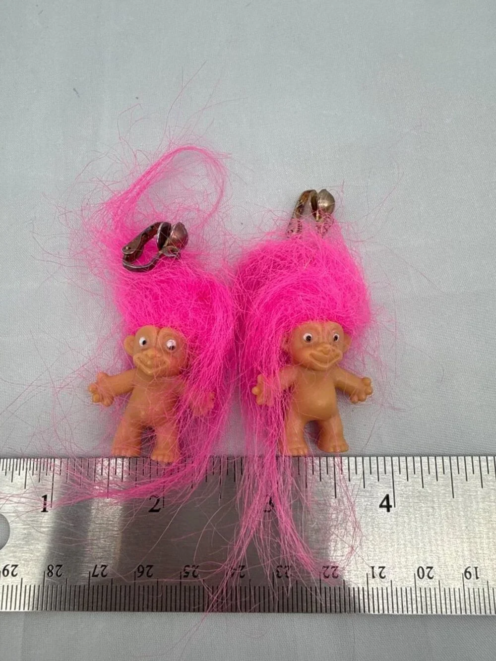 Vintage 90s Russ Troll Doll Clip On Earrings Pin Lot Pink Hair Cupid Kitsch Kidc